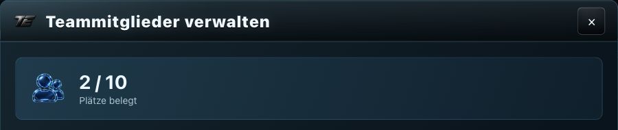 Teamkapazität: 2 von 10 Nutzerplätzen belegt