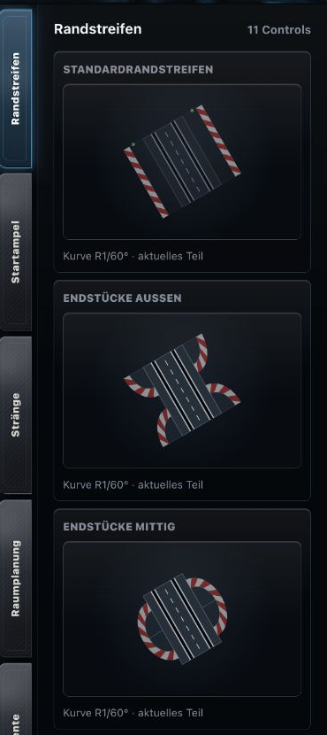 Track Planner: Side Panel der Randstreifen eines einzelnen Schienenteils
