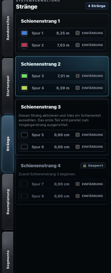 Track Planner: Konfiguration der Stränge