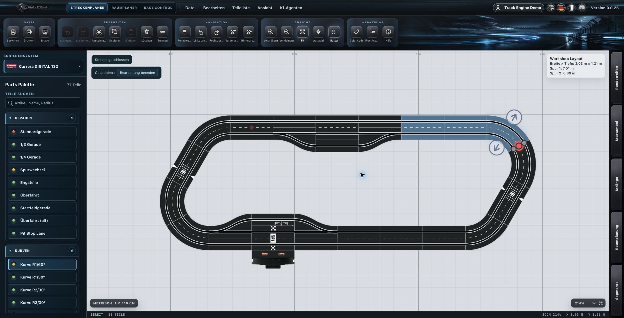 Track Planner: Strecke vor dem Trennen