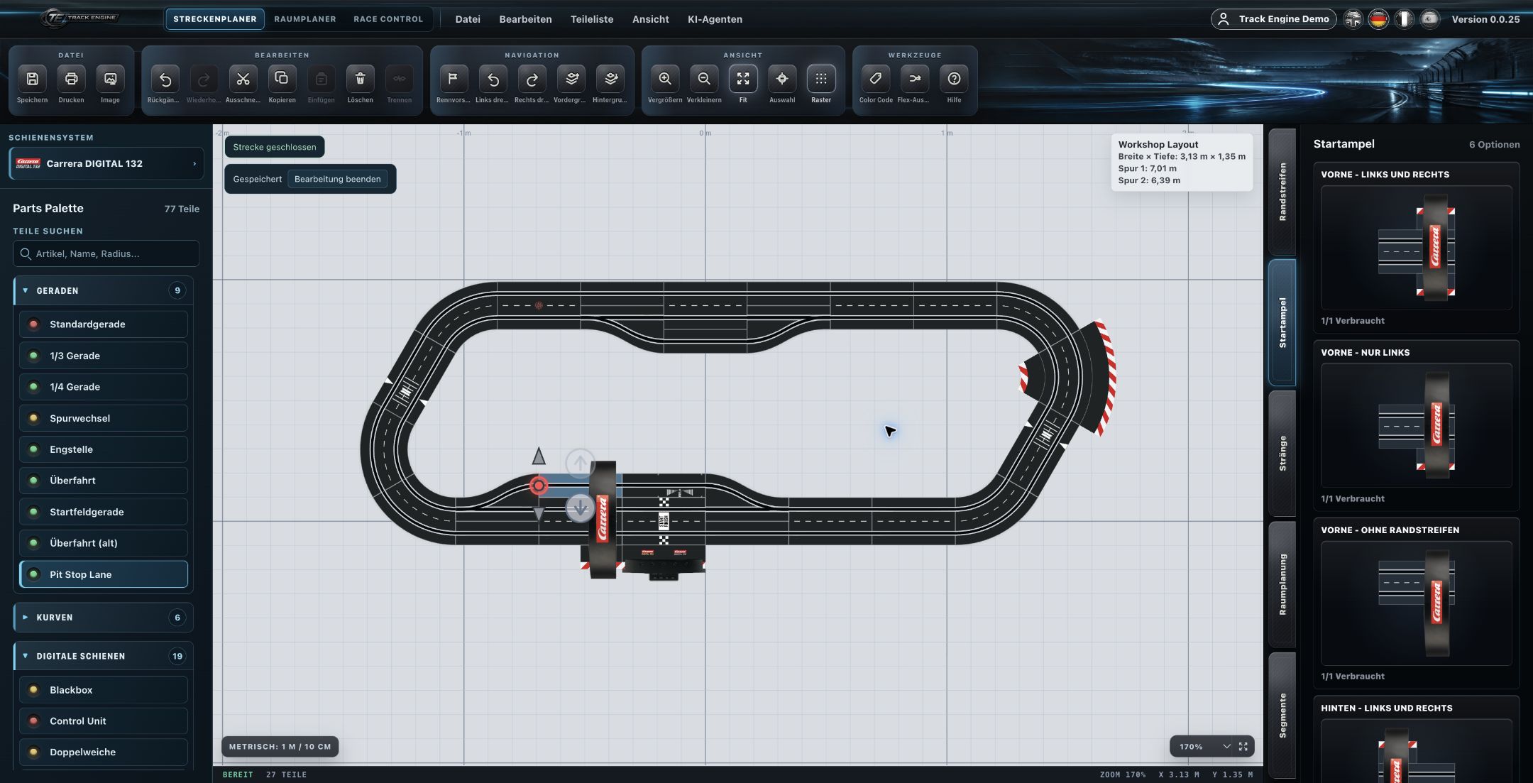 Startampel in vorderer Position im geschlossenen Demo-Layout