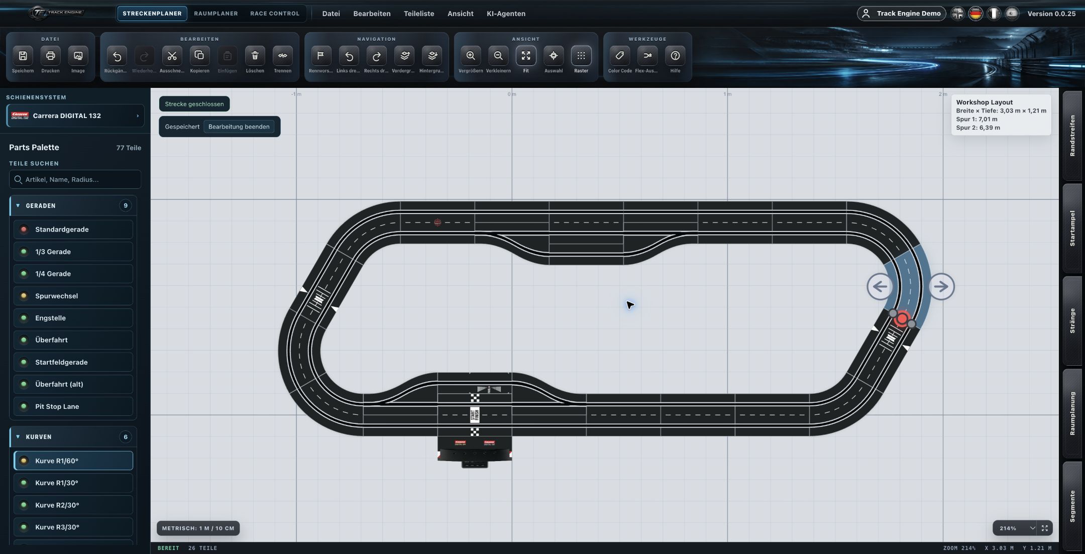 Track Planner: die vorgesehene Strecke