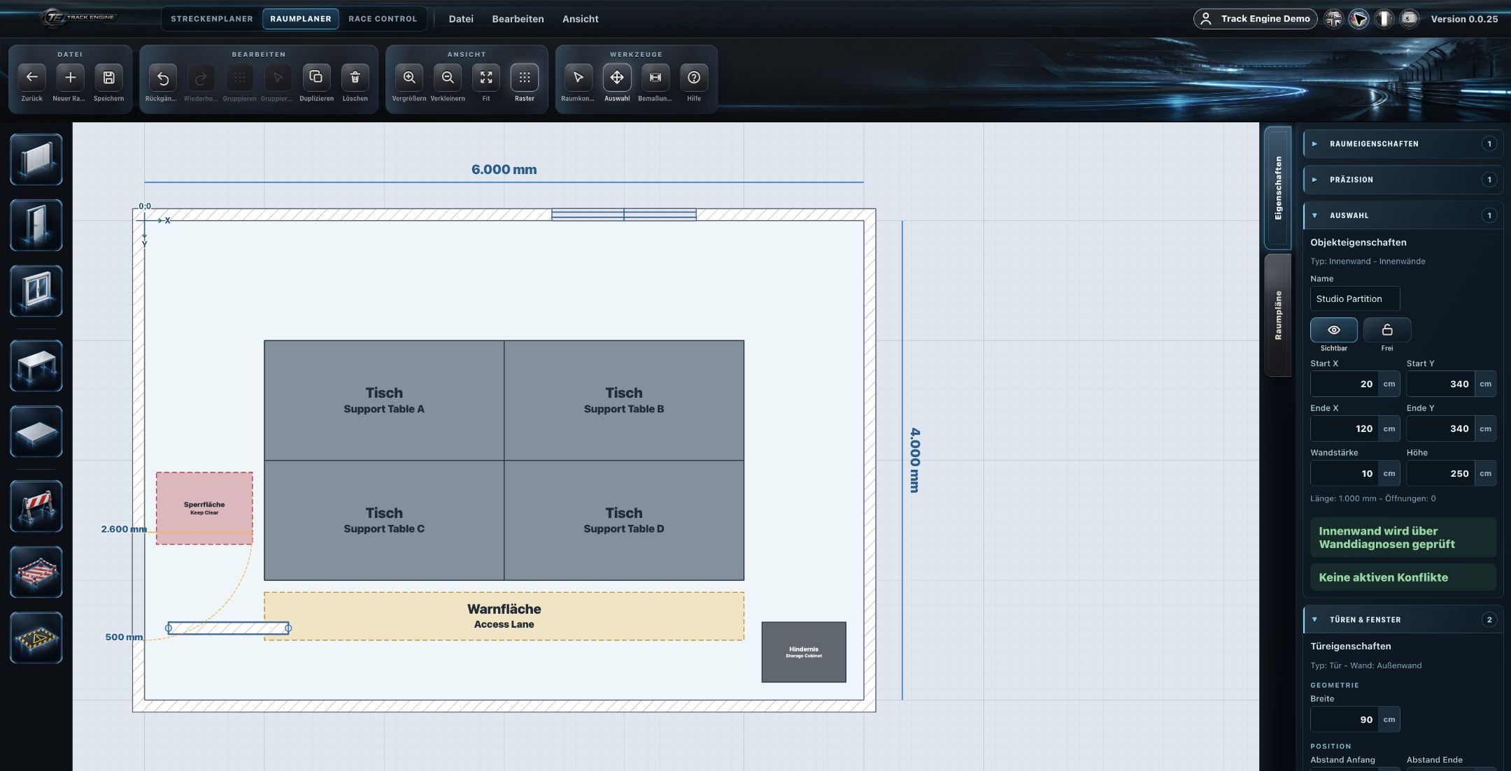 Room Planner: Raum mit Tisch- und Plattform-Aufbau