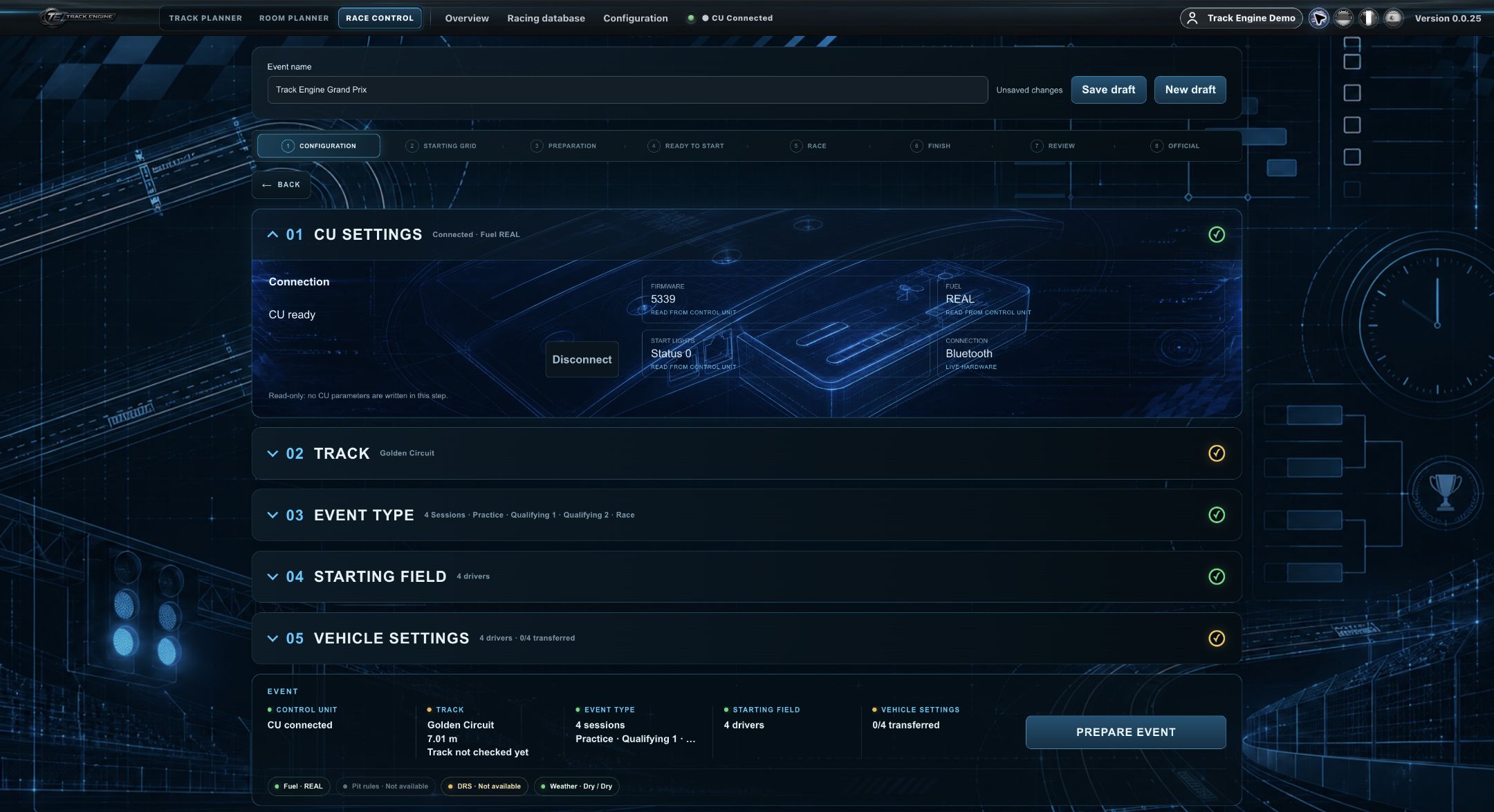 CU settings: connected Control Unit is ready