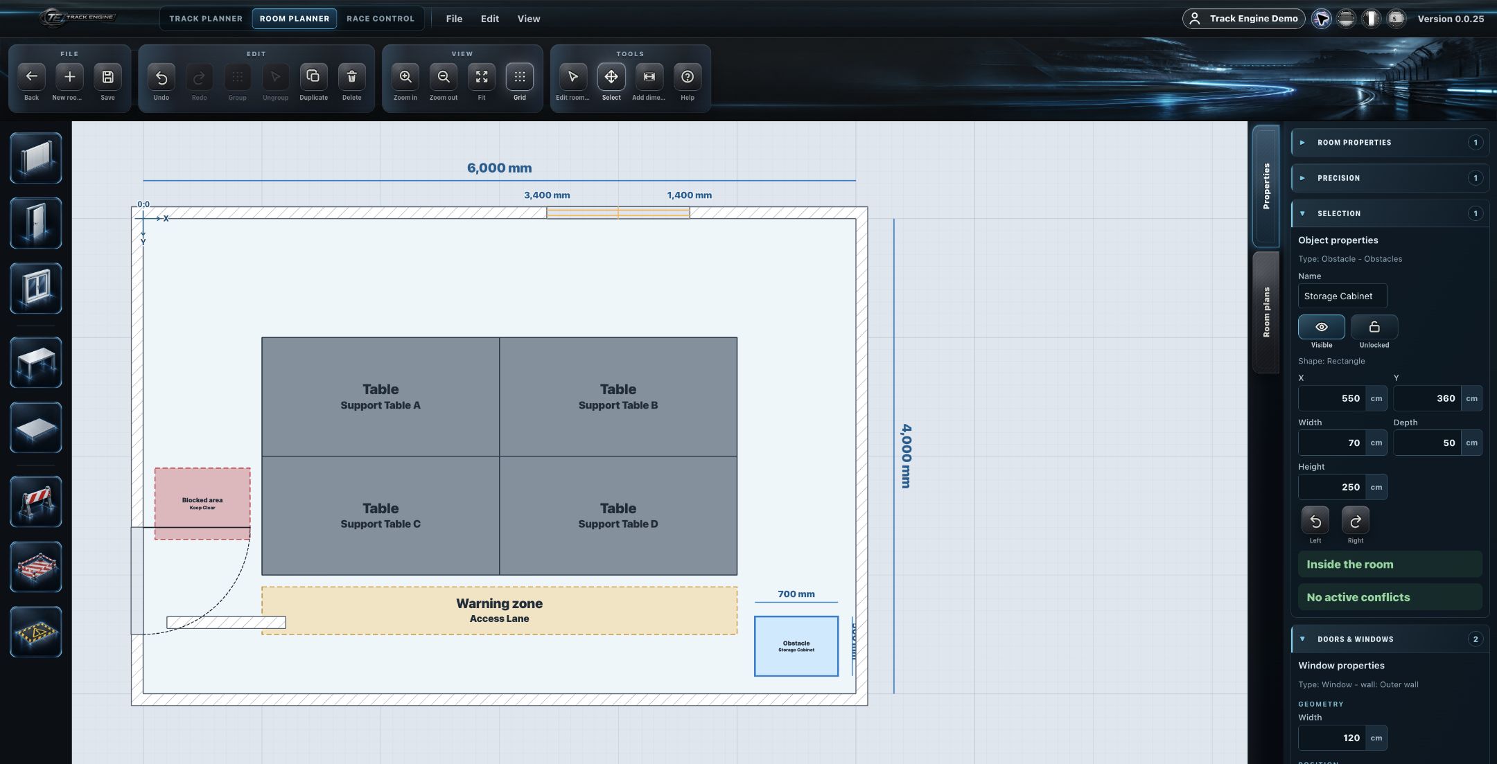 Room Planner: a room with an inserted obstacle