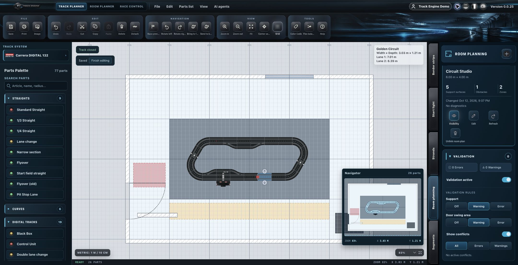 Track in its room plan with conflict diagnostics