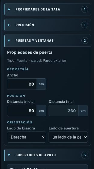 Room Planner: panel de propiedades de la derecha para una puerta seleccionada