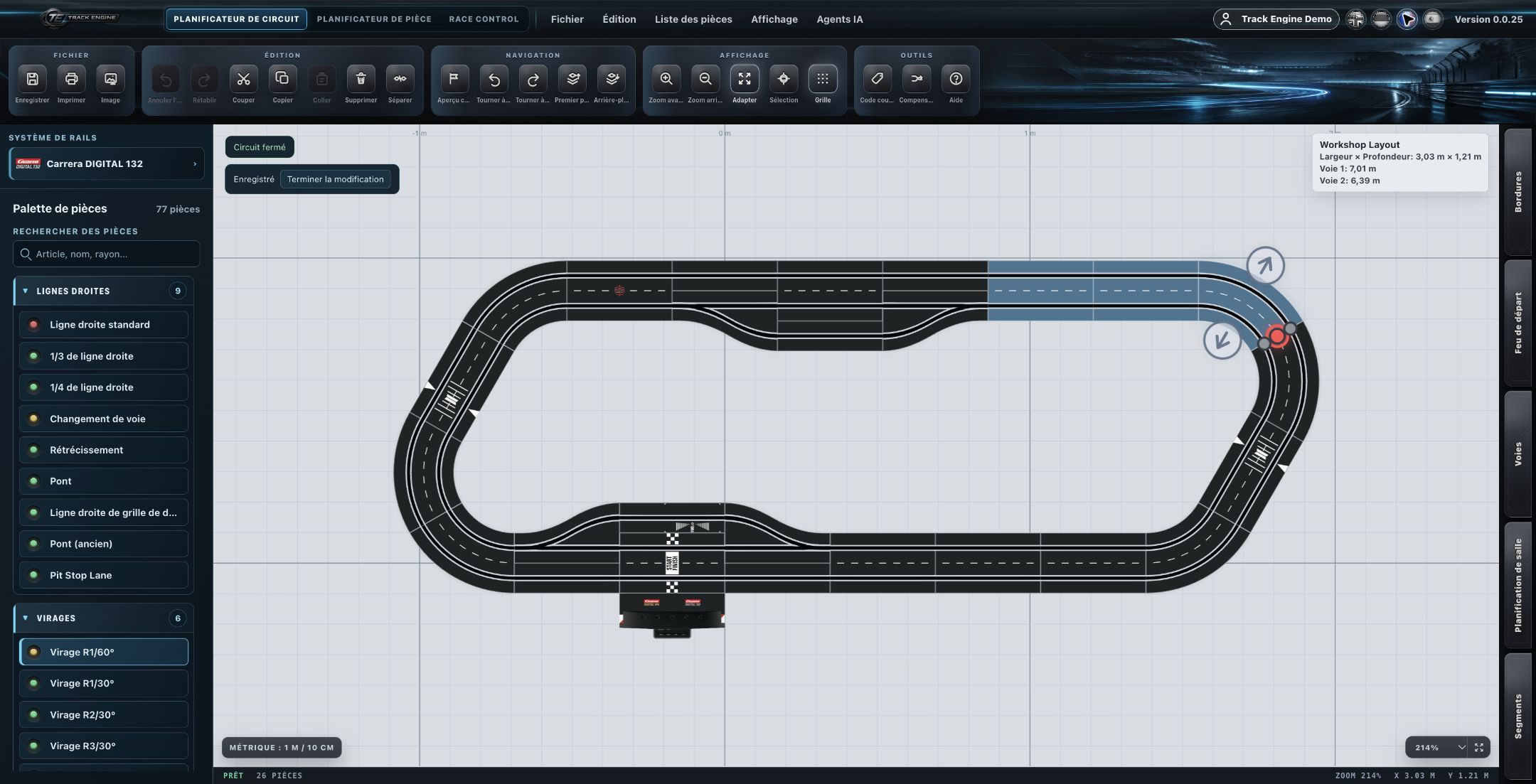 Track Planner : section de circuit sélectionnée composée de plusieurs pièces