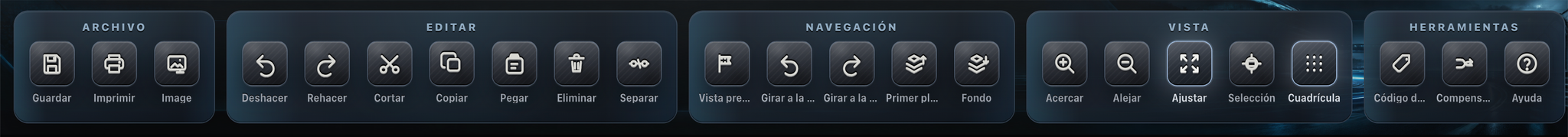 Barra de herramientas del Track Planner