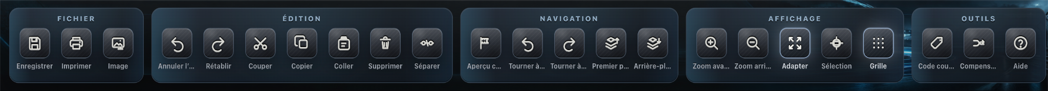 Barre d'outils du Track Planner