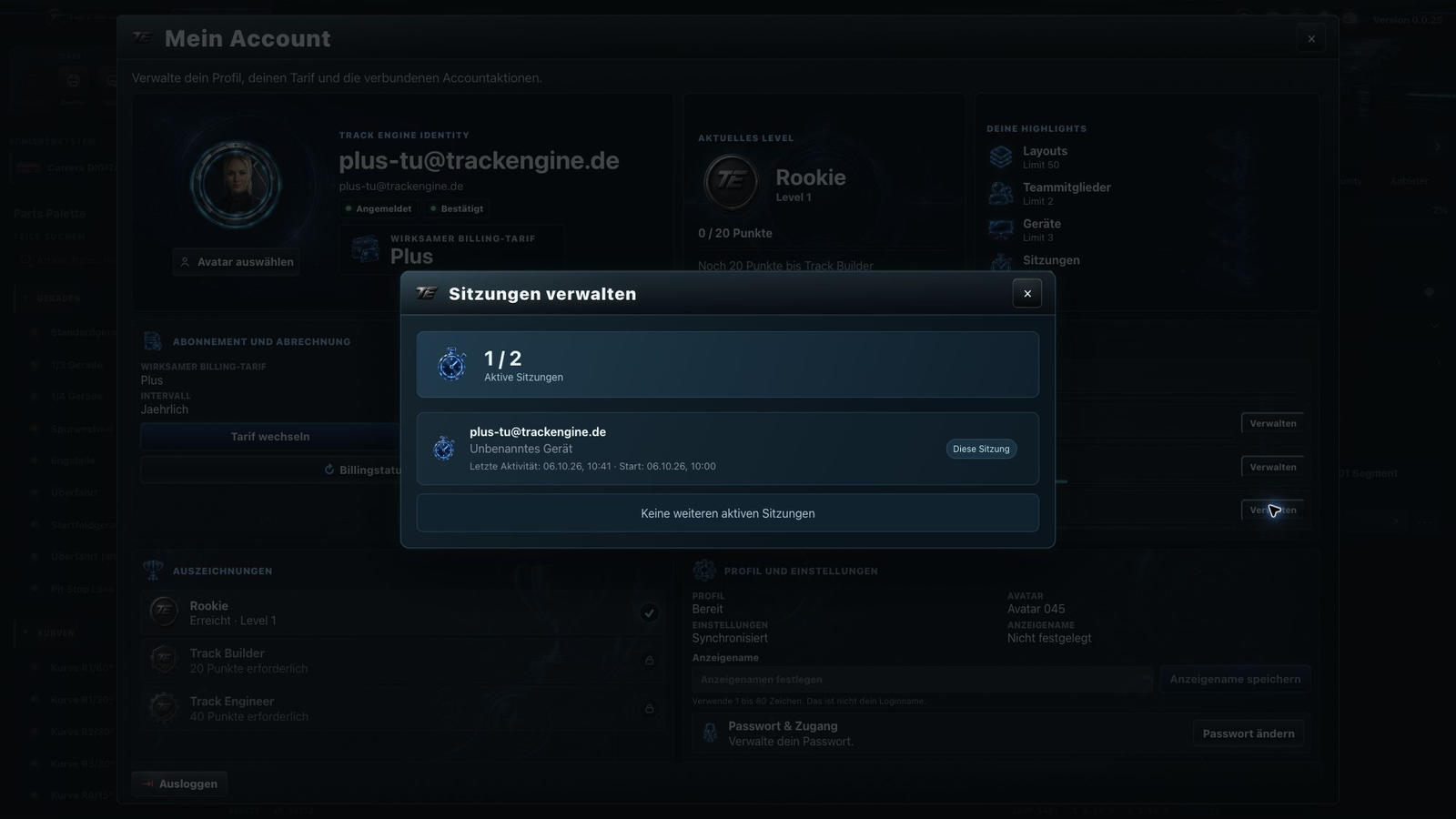 Track Engine: Sitzungsverwaltung