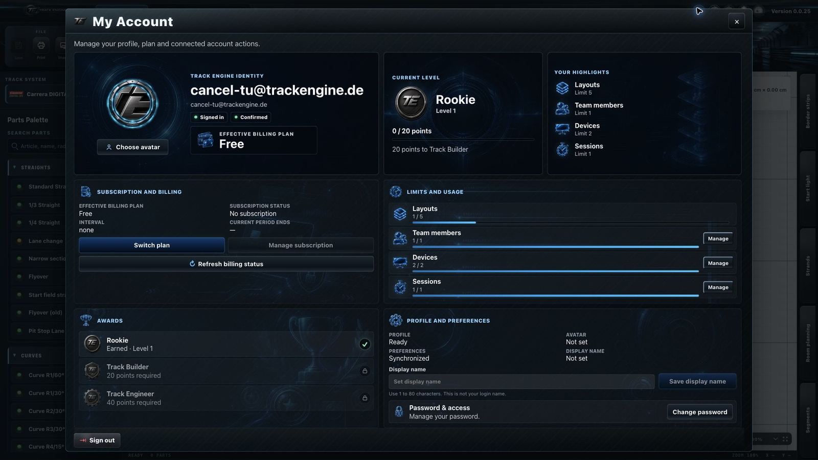 Track Engine: Free limits and usage