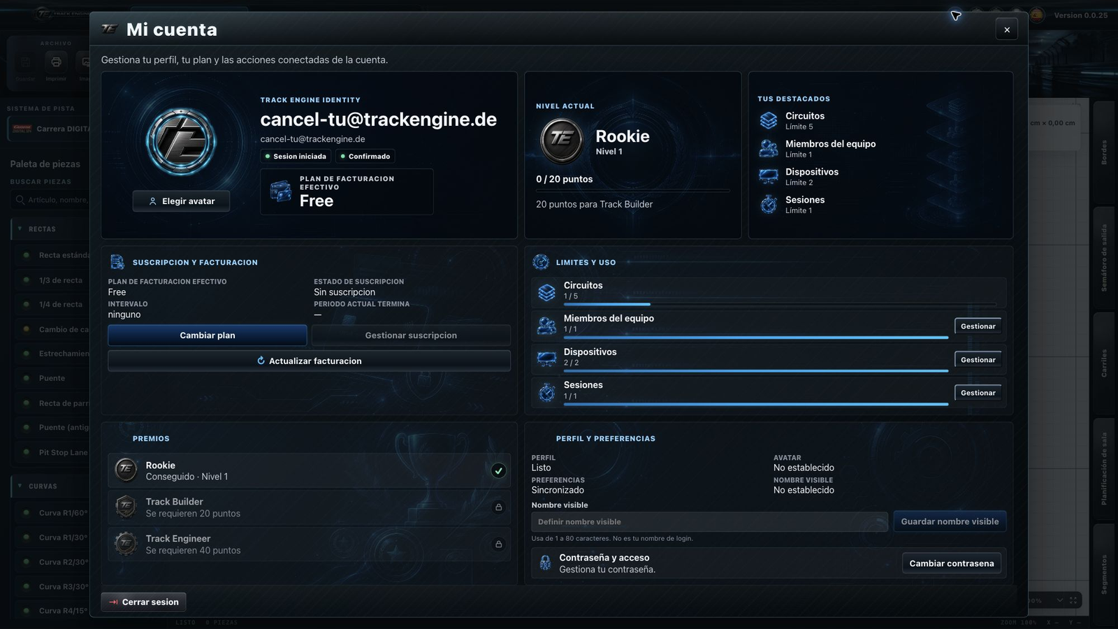 Track Engine: Límites y uso en Free