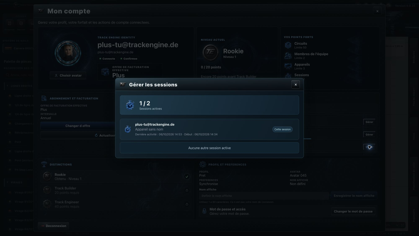 Track Engine : Gestion des sessions