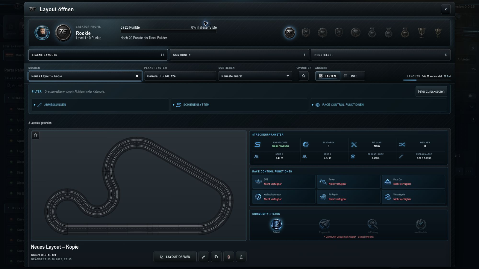 Track Engine: Eigenes Layout mit Veröffentlichungsaktion
