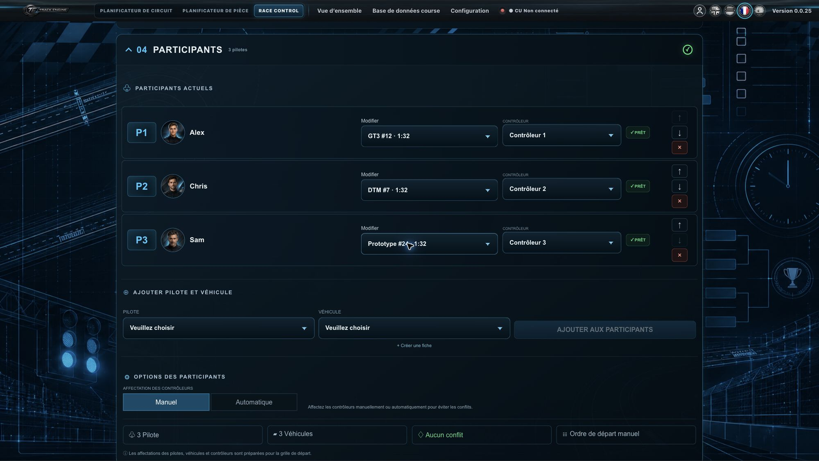 Race Control : grille de départ avec un ordre défini manuellement de P1 à P3