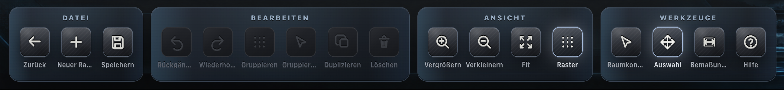 Werkzeugleiste des Room Planners
