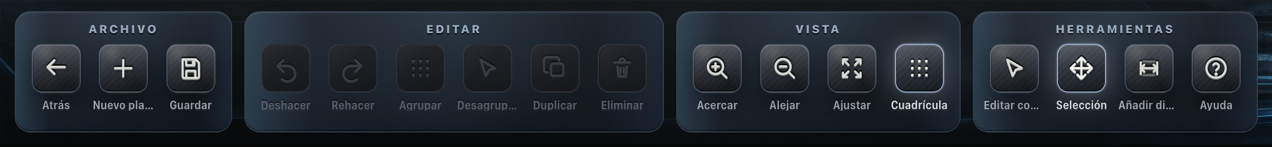 Barra de herramientas del Room Planner
