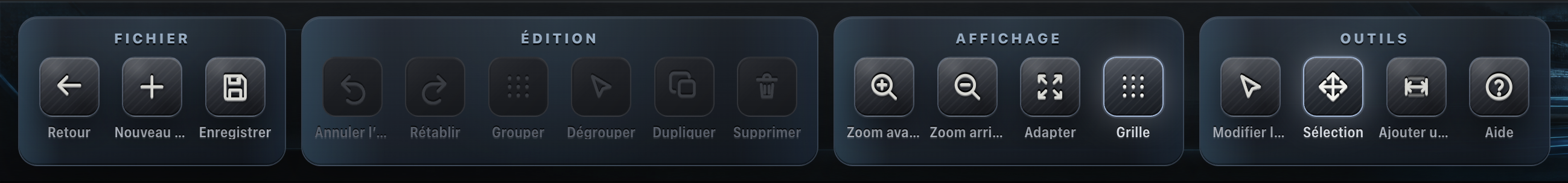 Barre d'outils du Room Planner