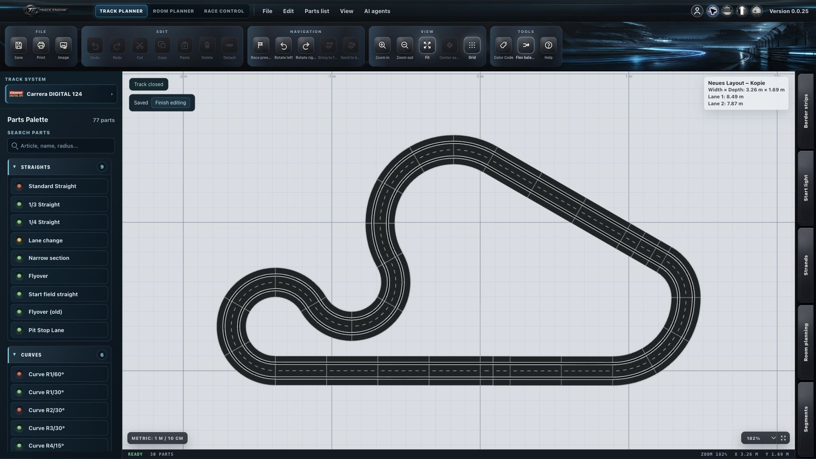 Track Planner with a successfully saved layout