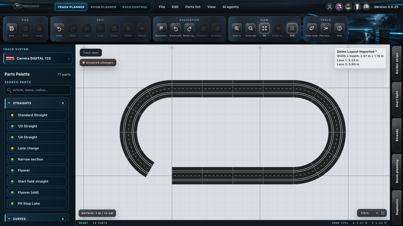 Open track with a visible gap and open track status